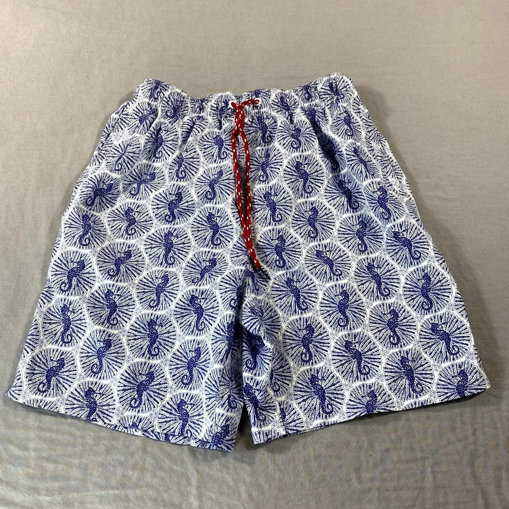 Nat Nast Swim Trunks Mens‎ Small Blue Seahorse Mesh Lined Shorts Bathing Suit